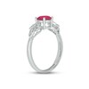 Thumbnail Image 1 of Lab-Created Ruby & Diamond Leaf Promise Ring 1/10 ct tw Round-cut Sterling Silver