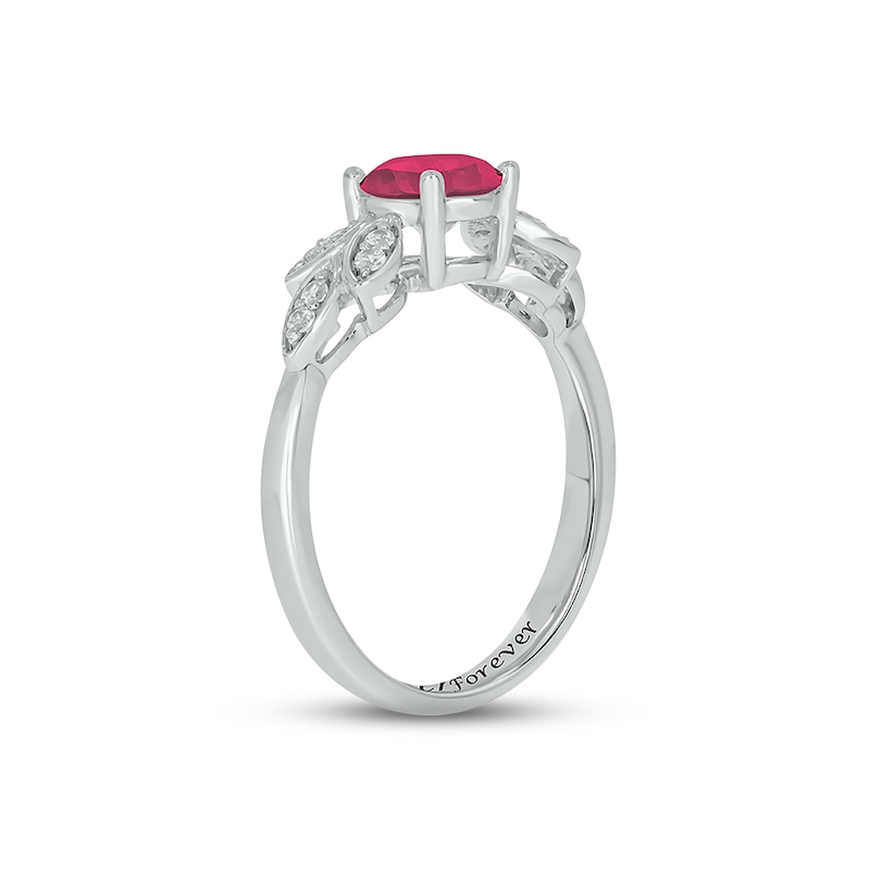 Lab-Created Ruby & Diamond Leaf Promise Ring 1/10 ct tw Round-cut Sterling Silver