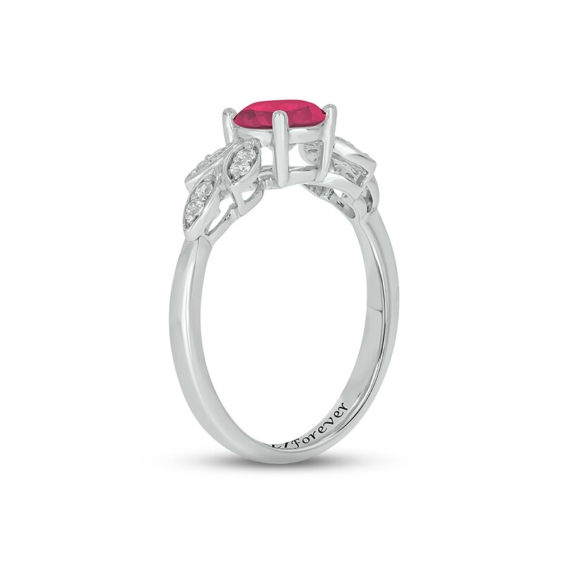 Main Image 2 of Lab-Created Ruby & Diamond Leaf Promise Ring 1/10 ct tw Round-cut Sterling Silver