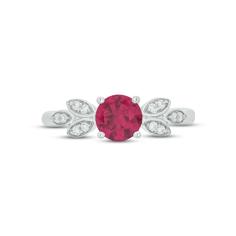 Main Image 3 of Lab-Created Ruby & Diamond Leaf Promise Ring 1/10 ct tw Round-cut Sterling Silver