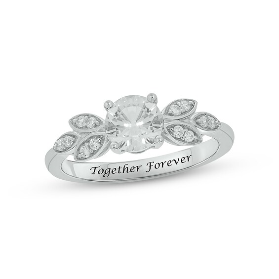 White Lab-Created Sapphire Diamond Leaf Promise Ring 1/10 ct tw Round-cut Sterling Silver