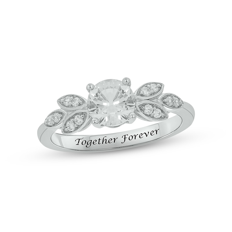 Main Image 1 of White Lab-Created Sapphire Diamond Leaf Promise Ring 1/10 ct tw Round-cut Sterling Silver