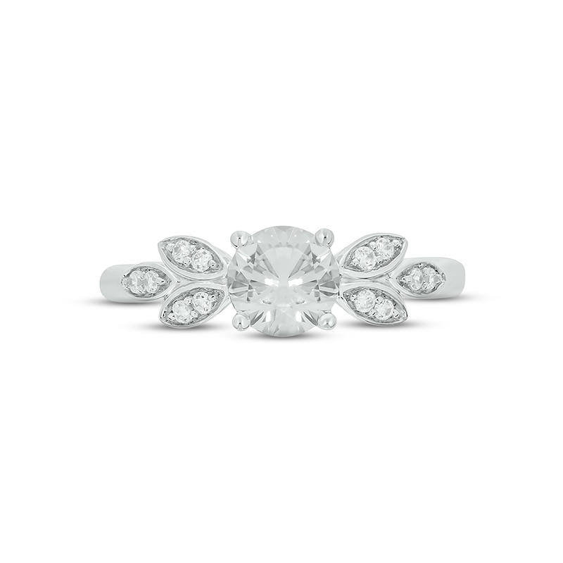 Main Image 3 of White Lab-Created Sapphire Diamond Leaf Promise Ring 1/10 ct tw Round-cut Sterling Silver