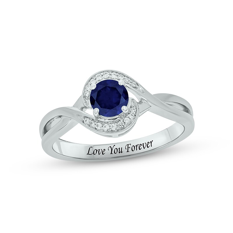 Blue Lab-Created Sapphire & Diamond Promise Ring 1/20 ct tw Round-cut Sterling Silver