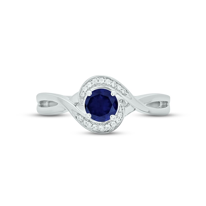 Blue Lab-Created Sapphire & Diamond Promise Ring 1/20 ct tw Round-cut Sterling Silver