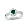 Thumbnail Image 1 of Lab-Created Emerald & Diamond Promise Ring 1/20 ct tw Round-cut Sterling Silver