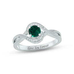 Lab-Created Emerald & Diamond Promise Ring 1/20 ct tw Round-cut Sterling Silver