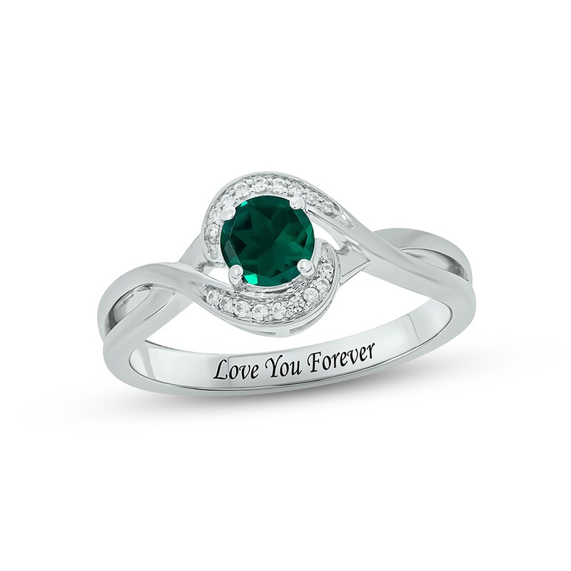 Main Image 1 of Lab-Created Emerald & Diamond Promise Ring 1/20 ct tw Round-cut Sterling Silver