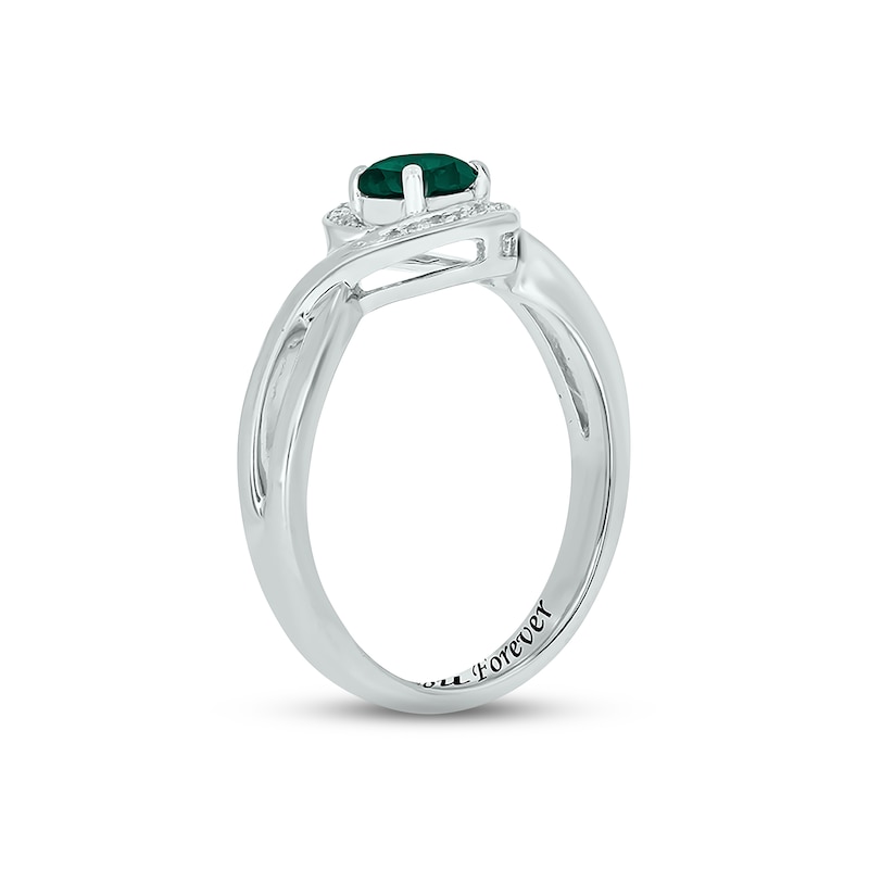 Main Image 2 of Lab-Created Emerald & Diamond Promise Ring 1/20 ct tw Round-cut Sterling Silver