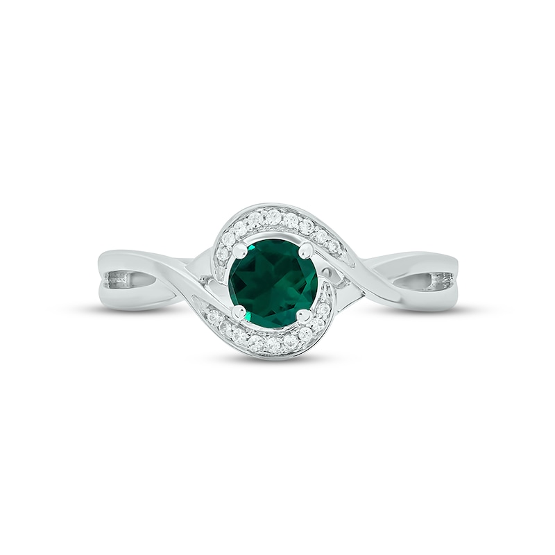 Main Image 3 of Lab-Created Emerald & Diamond Promise Ring 1/20 ct tw Round-cut Sterling Silver