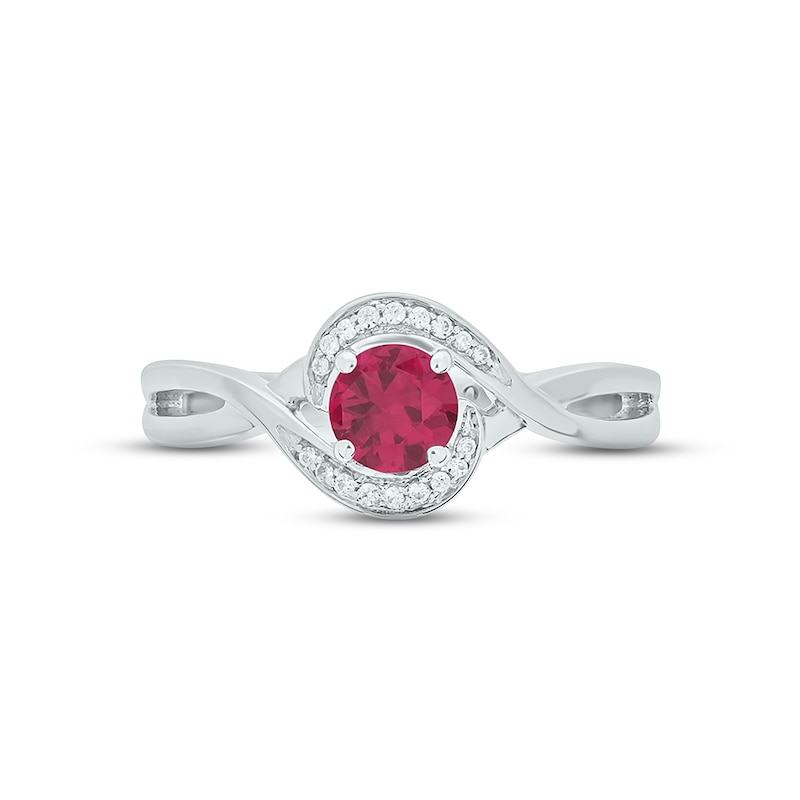 Main Image 3 of Lab-Created Ruby & Diamond Promise Ring 1/20 ct tw Round-cut Sterling Silver