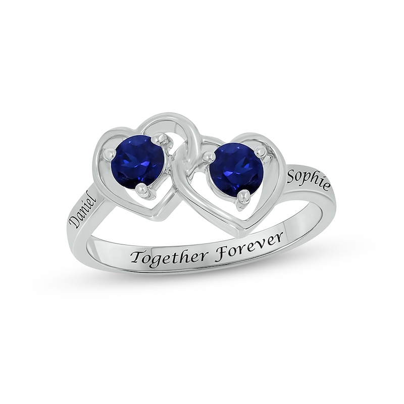 Main Image 1 of Blue Lab-Created Sapphire Double Heart Promise Ring Sterling Silver