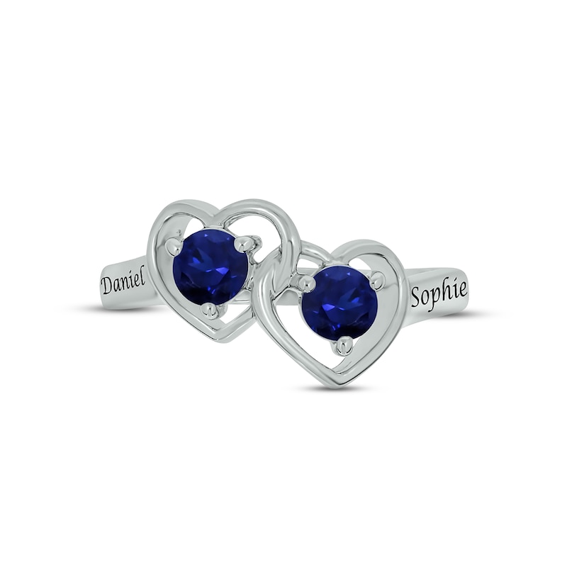 Main Image 3 of Blue Lab-Created Sapphire Double Heart Promise Ring Sterling Silver
