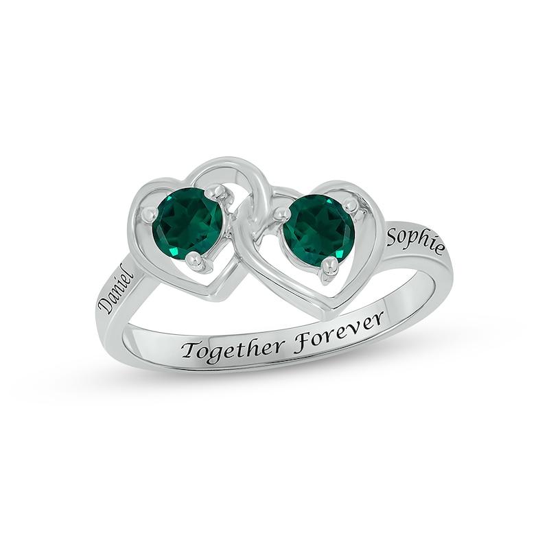 Main Image 1 of Lab-Created Emerald Double Heart Promise Ring Sterling Silver