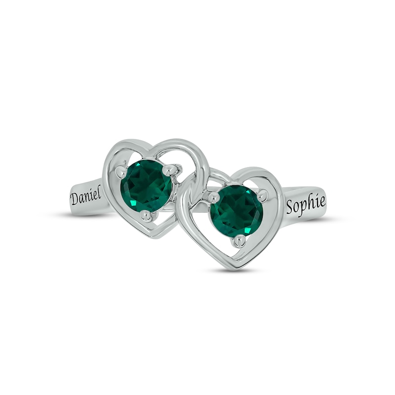 Lab-Created Emerald Double Heart Promise Ring Sterling Silver