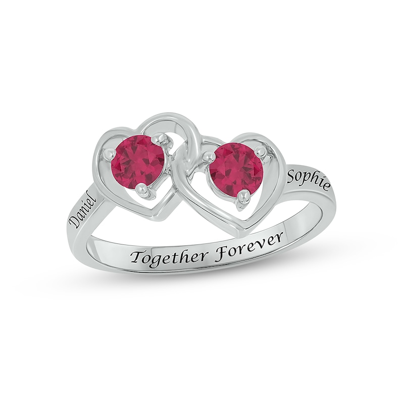 Main Image 1 of Lab-Created Ruby Double Heart Promise Ring Sterling Silver