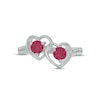 Thumbnail Image 2 of Lab-Created Ruby Double Heart Promise Ring Sterling Silver