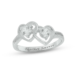 White Lab-Created Sapphire Double Heart Promise Ring Sterling Silver