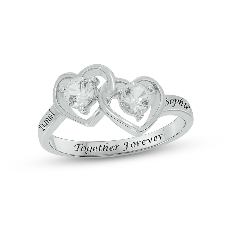 Main Image 1 of White Lab-Created Sapphire Double Heart Promise Ring Sterling Silver