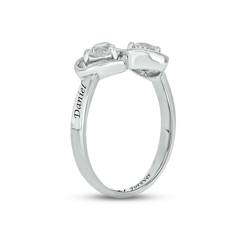 Main Image 2 of White Lab-Created Sapphire Double Heart Promise Ring Sterling Silver