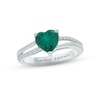 Thumbnail Image 1 of Lab-Created Emerald & Diamond Heart Promise Ring 1/10 ct tw Round-cut Sterling Silver