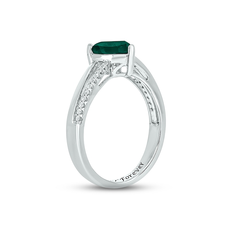 Main Image 2 of Lab-Created Emerald & Diamond Heart Promise Ring 1/10 ct tw Round-cut Sterling Silver