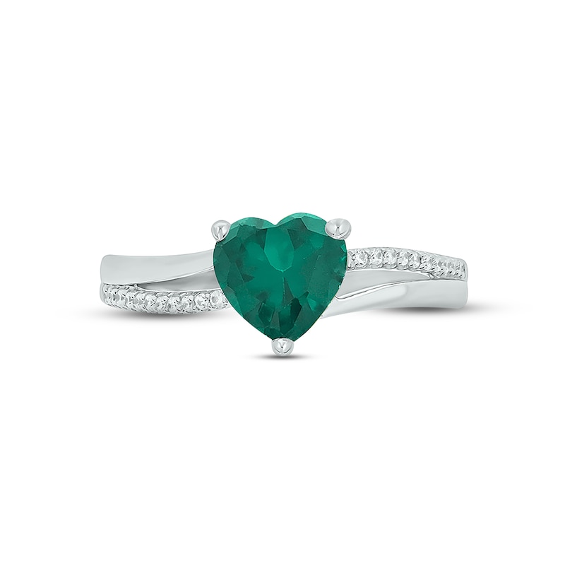 Main Image 3 of Lab-Created Emerald & Diamond Heart Promise Ring 1/10 ct tw Round-cut Sterling Silver
