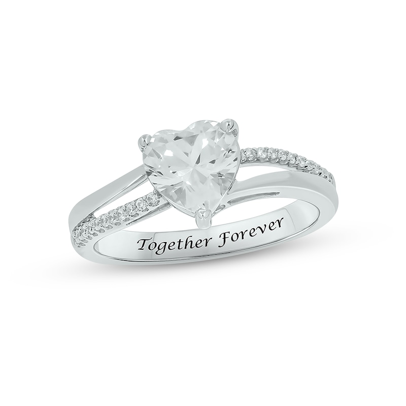 Main Image 1 of White Lab-Created Sapphire & Diamond Heart Promise Ring 1/10 ct tw Round-cut Sterling Silver