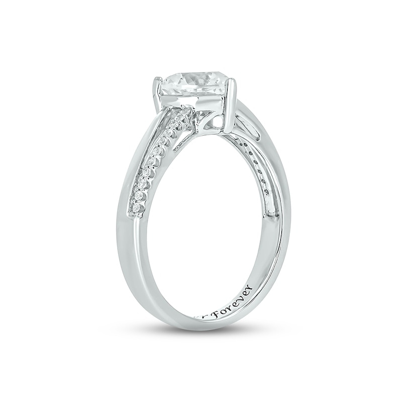 White Lab-Created Sapphire & Diamond Heart Promise Ring 1/10 ct tw Round-cut Sterling Silver