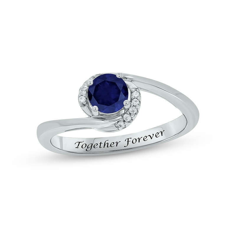 Blue Lab-Created Sapphire & Diamond Promise Ring 1/20 ct tw Round-cut Sterling Silver