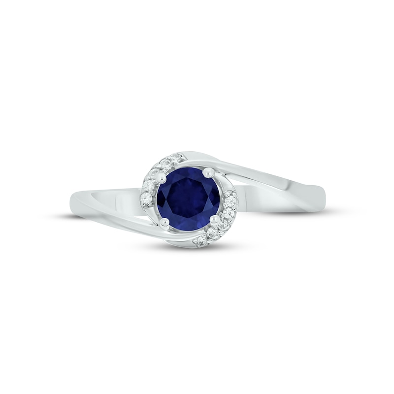 Blue Lab-Created Sapphire & Diamond Promise Ring 1/20 ct tw Round-cut Sterling Silver