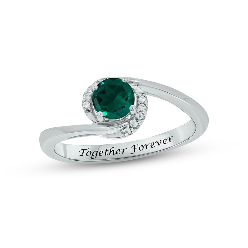 Main Image 1 of Lab-Created Emerald & Diamond Promise Ring 1/20 ct tw Round-cut Sterling Silver