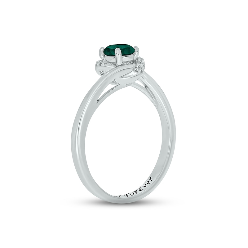 Main Image 2 of Lab-Created Emerald & Diamond Promise Ring 1/20 ct tw Round-cut Sterling Silver