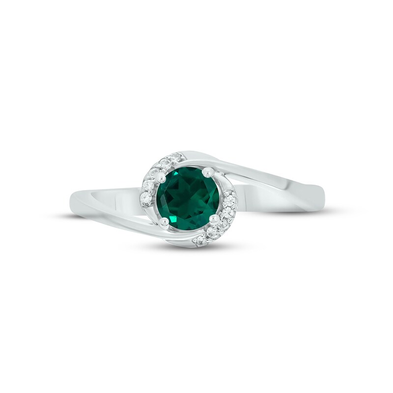 Main Image 3 of Lab-Created Emerald & Diamond Promise Ring 1/20 ct tw Round-cut Sterling Silver