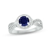 Thumbnail Image 1 of Blue Lab-Created Sapphire & Diamond Promise Ring 1/10 ct tw Round-cut Sterling Silver