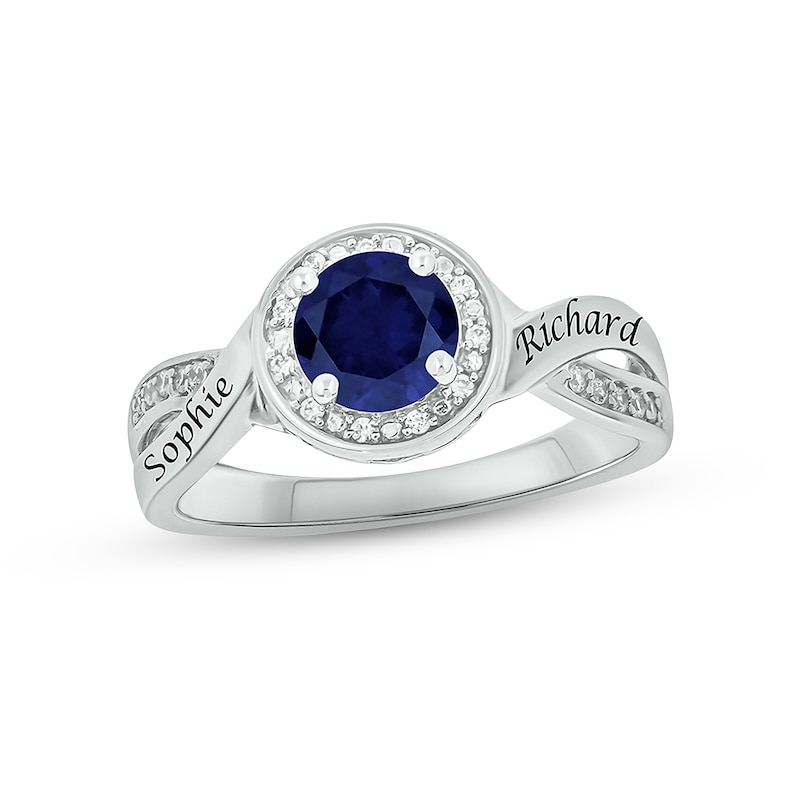 Blue Lab-Created Sapphire & Diamond Promise Ring 1/10 ct tw Round-cut Sterling Silver