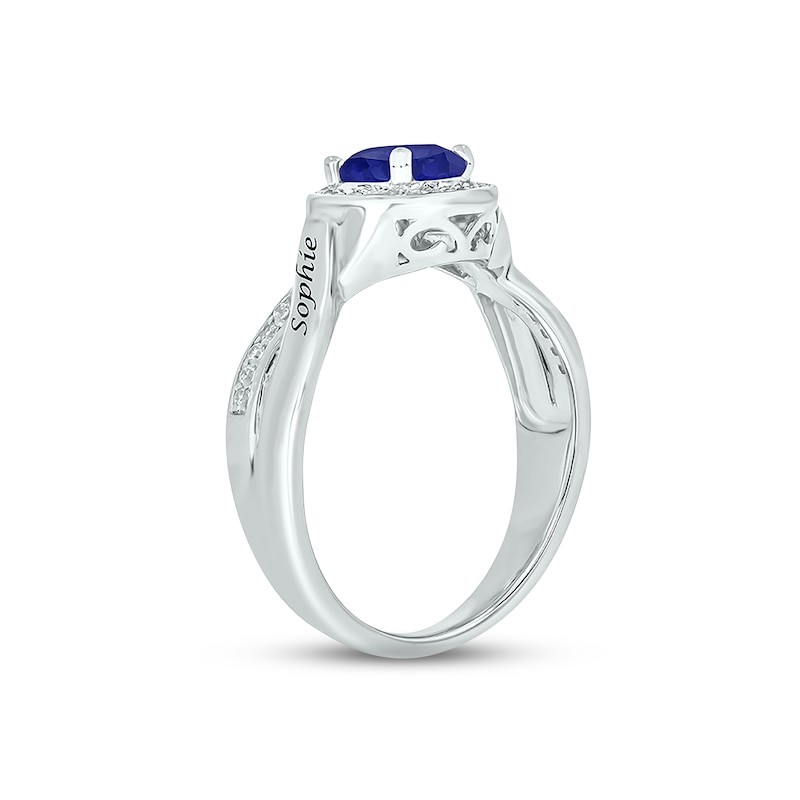 Blue Lab-Created Sapphire & Diamond Promise Ring 1/10 ct tw Round-cut Sterling Silver