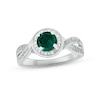 Thumbnail Image 0 of Lab-Created Emerald & Diamond Promise Ring 1/10 ct tw Round-cut Sterling Silver