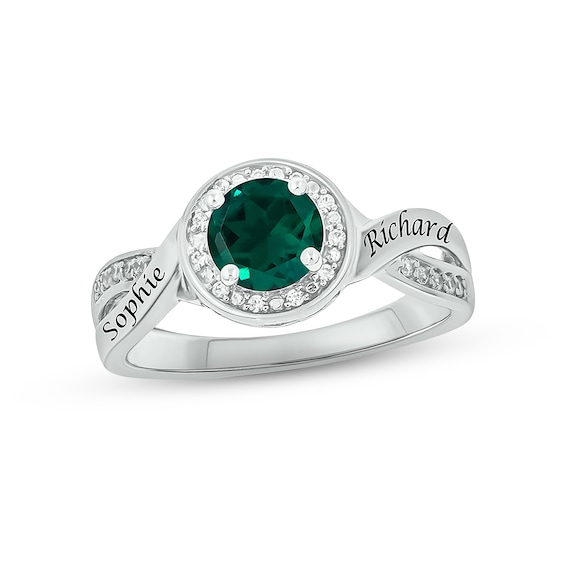 Lab-Created Emerald & Diamond Promise Ring 1/10 ct tw Round-cut Sterling Silver
