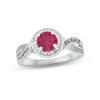 Thumbnail Image 1 of Lab-Created Ruby & Diamond Promise Ring 1/10 ct tw Round-cut Sterling Silver