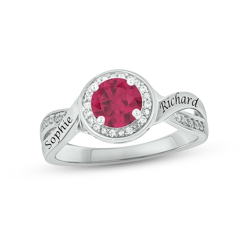 Main Image 1 of Lab-Created Ruby & Diamond Promise Ring 1/10 ct tw Round-cut Sterling Silver