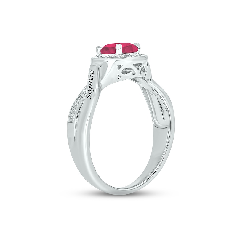 Main Image 2 of Lab-Created Ruby & Diamond Promise Ring 1/10 ct tw Round-cut Sterling Silver