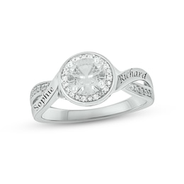 White Lab-Created Sapphire & Diamond Promise Ring 1/10 ct tw Round-cut Sterling Silver