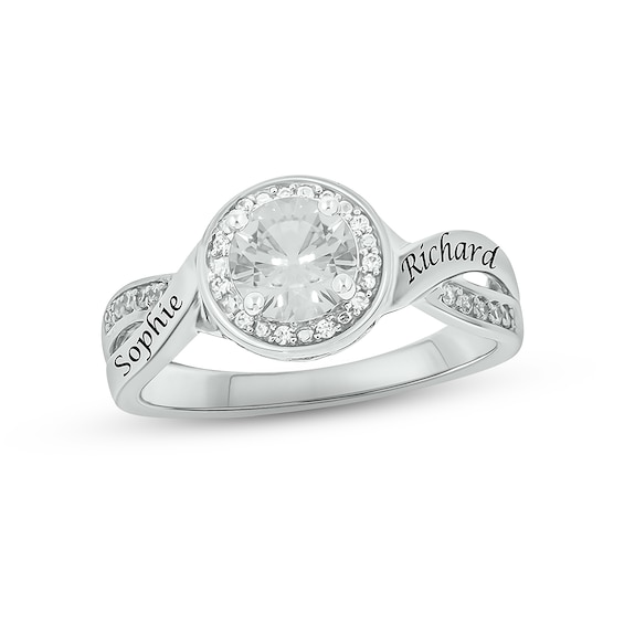 White Lab-Created Sapphire & Diamond Promise Ring 1/10 ct tw Round-cut Sterling Silver