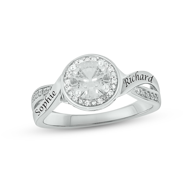 Main Image 1 of White Lab-Created Sapphire & Diamond Promise Ring 1/10 ct tw Round-cut Sterling Silver