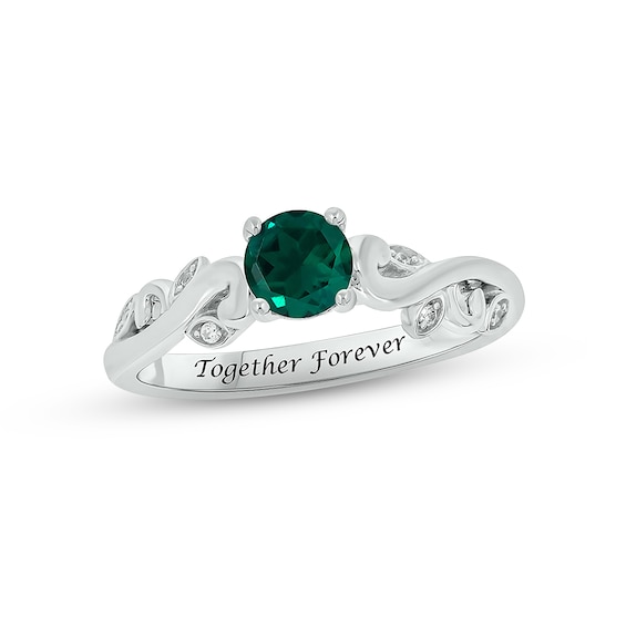 Lab-Created Emerald & Diamond Promise Ring Sterling Silver