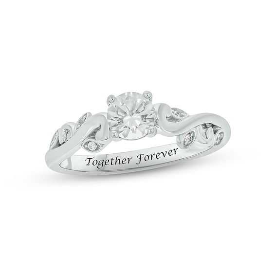 White Lab-Created Sapphire & Diamond Promise Ring Sterling Silver