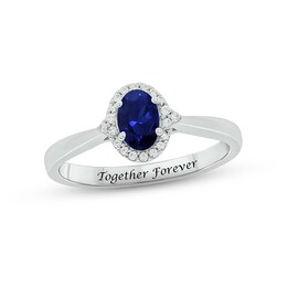 Blue Lab-Created Sapphire & Diamond Promise Ring 1/10 ct tw Round-cut Sterling Silver