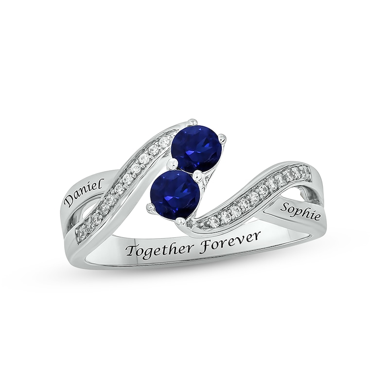 Main Image 1 of Blue Lab-Created Sapphire & Diamond Promise Ring 1/10 ct tw Round-cut Sterling Silver