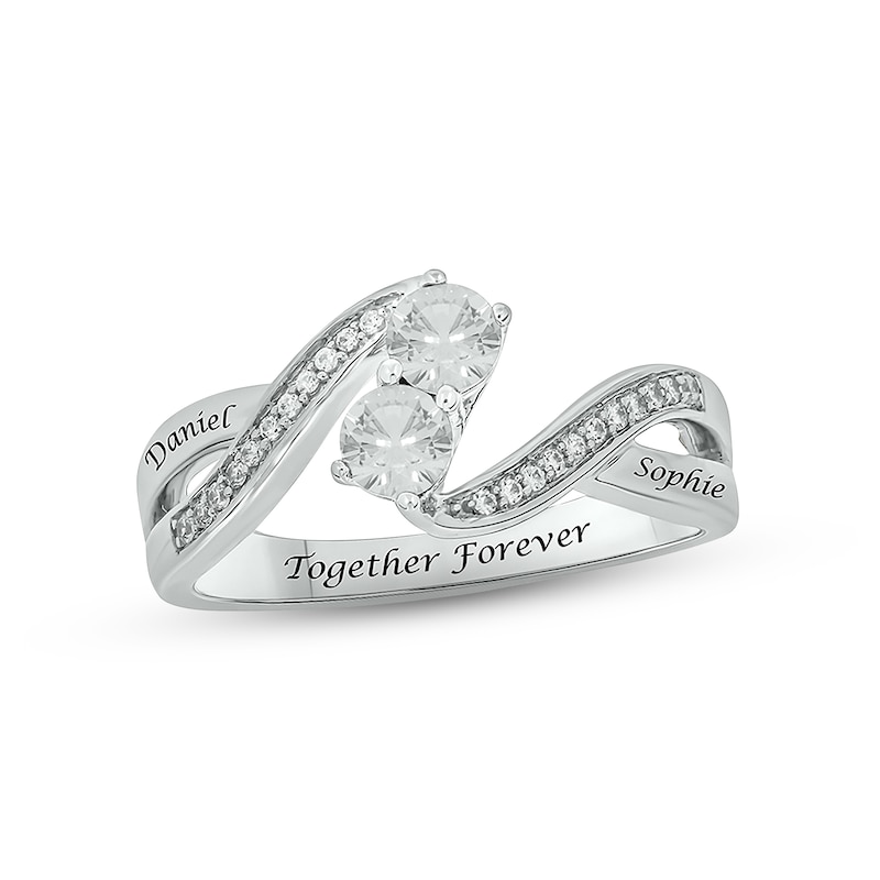 White Lab-Created Sapphire & Diamond Promise Ring 1/10 ct tw Round-cut Sterling Silver